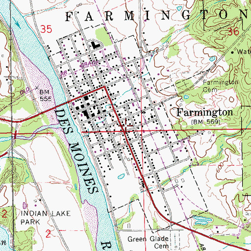 Topographic Map of City of Farmington, IA