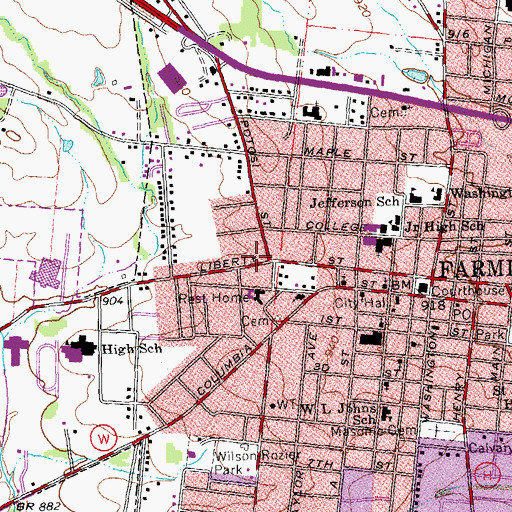 Topographic Map of City of Farmington, MO