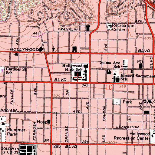 Topographic Map of Blessed Sacrament School, CA