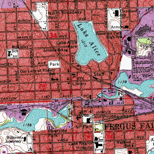 Topographic Map of City of Fergus Falls, MN