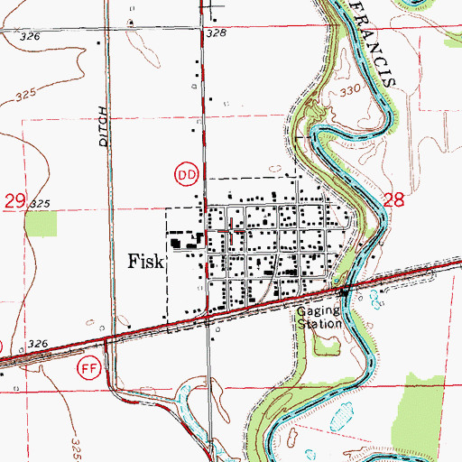 Topographic Map of City of Fisk, MO