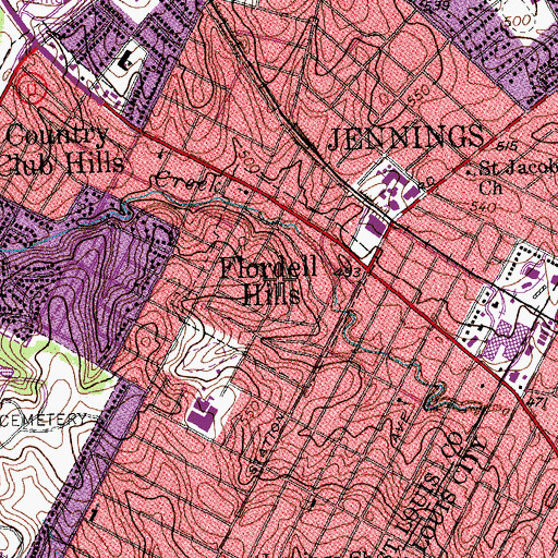 Topographic Map of City of Flordell Hills, MO