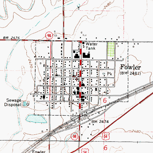 Topographic Map of City of Fowler, KS