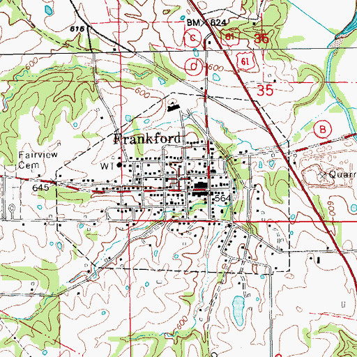 Topographic Map of City of Frankford, MO