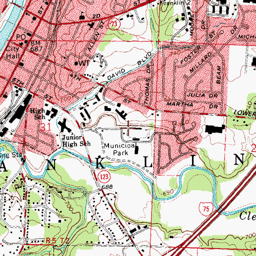 Topographic Map of City of Franklin, OH