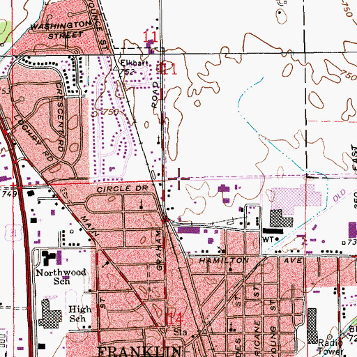 Topographic Map of City of Franklin, IN