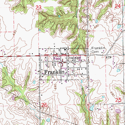 Topographic Map of City of Franklin, IA