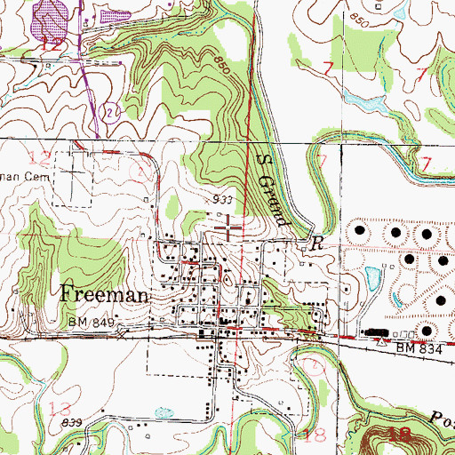 Topographic Map of City of Freeman, MO