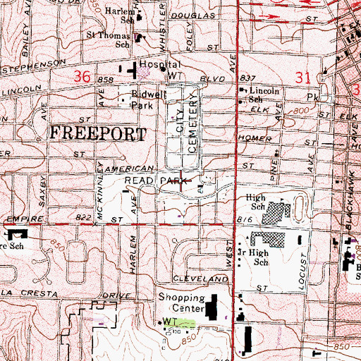 Topographic Map of City of Freeport, IL
