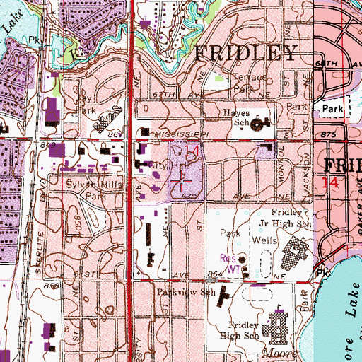 Topographic Map of City of Fridley, MN