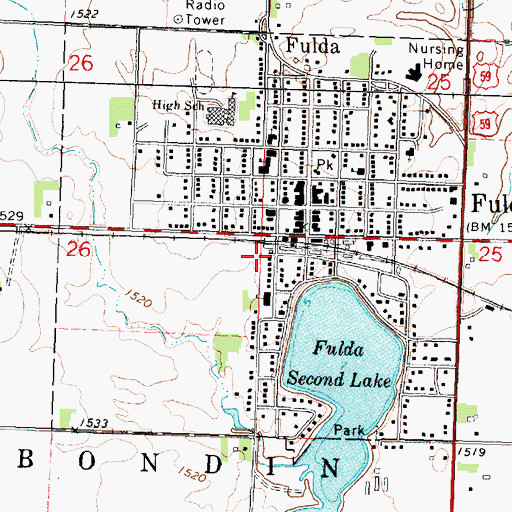 Topographic Map of City of Fulda, MN