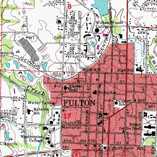 Topographic Map of City of Fulton, MO