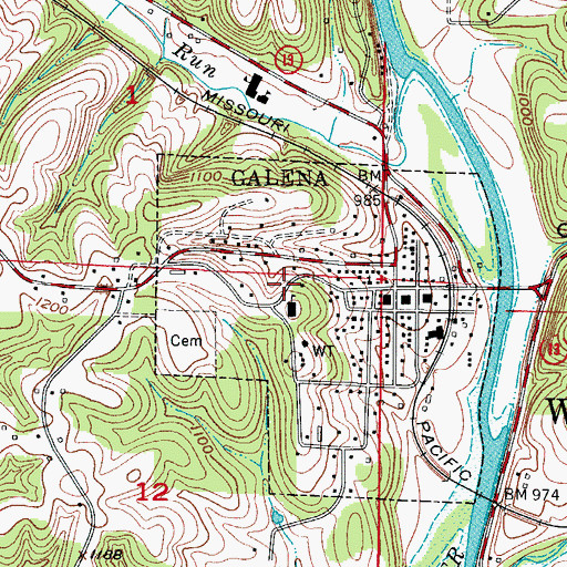 Topographic Map of City of Galena, MO