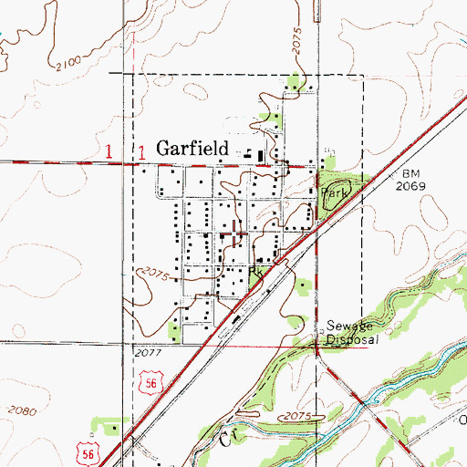 Topographic Map of City of Garfield, KS