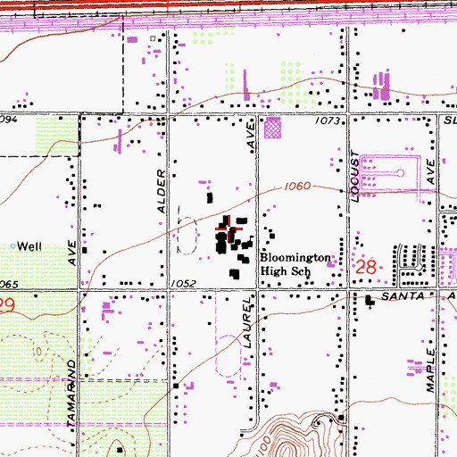 Topographic Map of Bloomington High School, CA