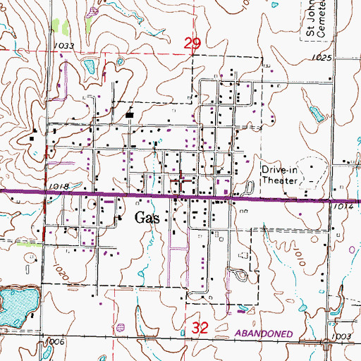 Topographic Map of City of Gas, KS