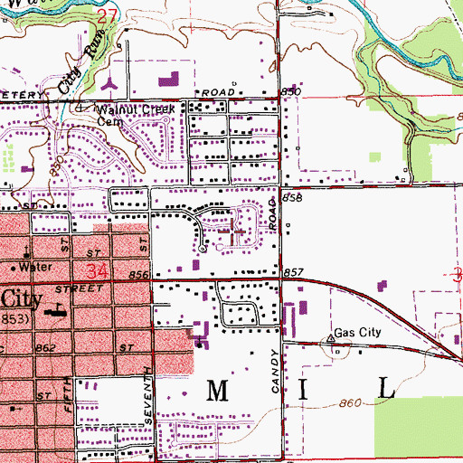 Topographic Map of City of Gas City, IN