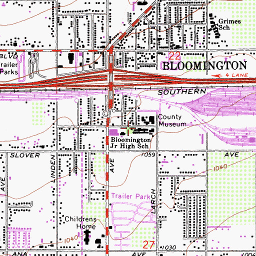 Topographic Map of Bloomington Junior High School, CA