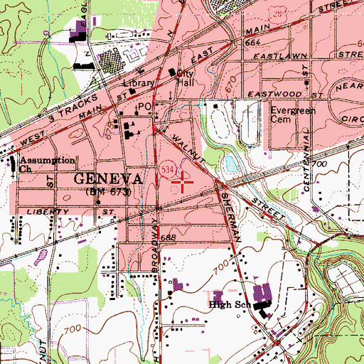 Topographic Map of City of Geneva, OH