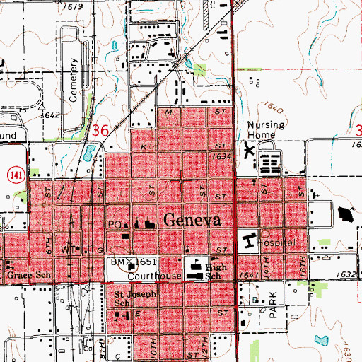 Topographic Map of City of Geneva, NE