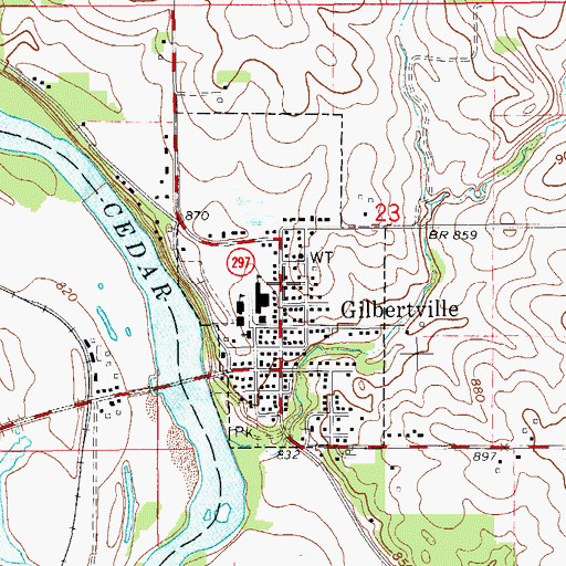 Topographic Map of City of Gilbertville, IA