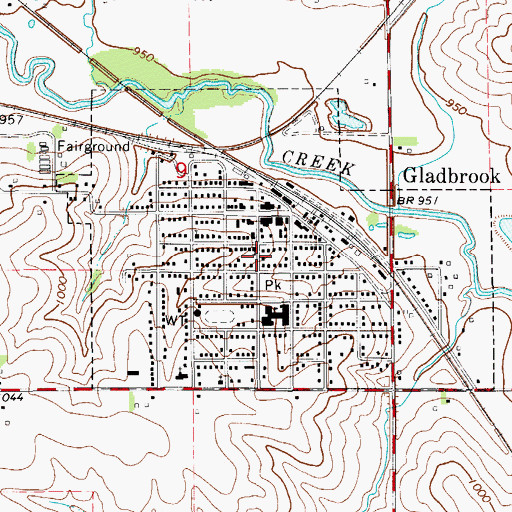 Topographic Map of City of Gladbrook, IA