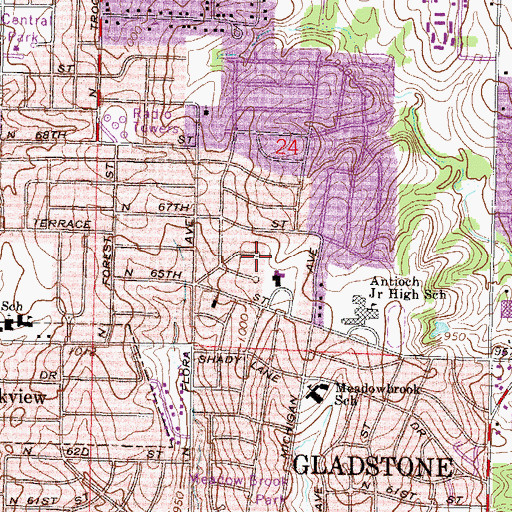 Topographic Map of City of Gladstone, MO