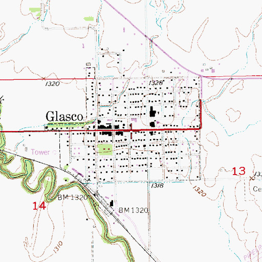 Topographic Map of City of Glasco, KS