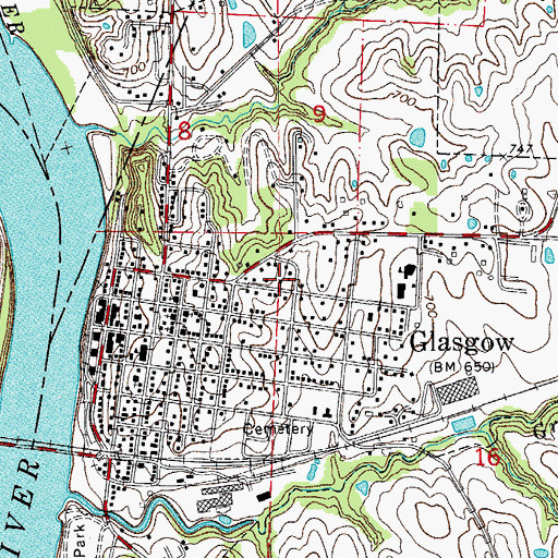 Topographic Map of City of Glasgow, MO