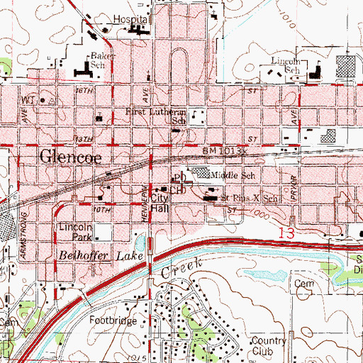 Topographic Map of City of Glencoe, MN