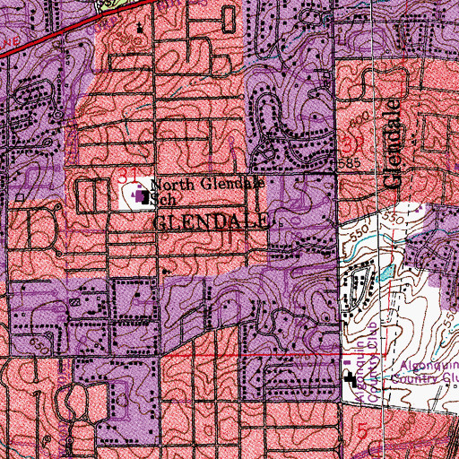 Topographic Map of City of Glendale, MO