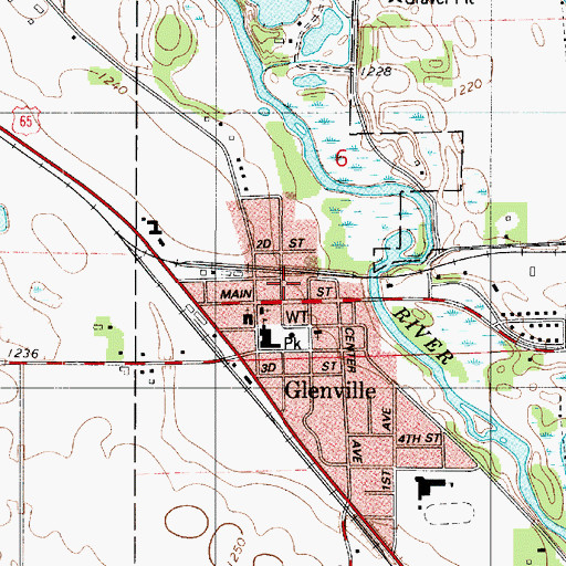 Topographic Map of City of Glenville, MN