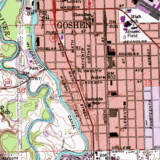 Topographic Map of City of Goshen, IN