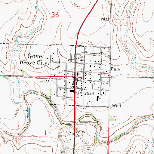 Topographic Map of City of Gove City, KS