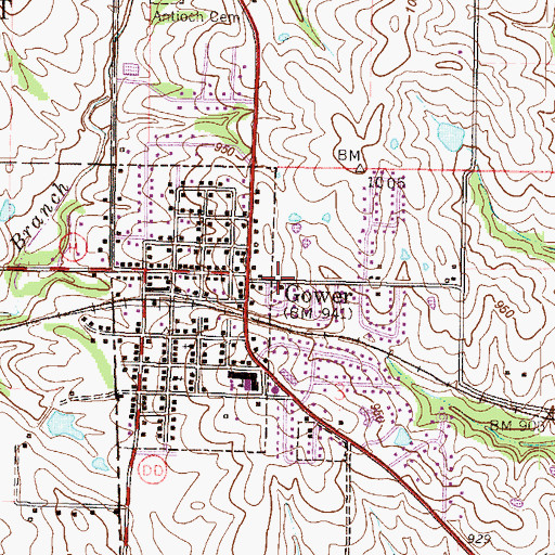 Topographic Map of City of Gower, MO