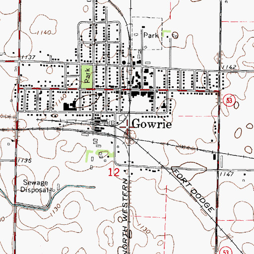 Topographic Map of City of Gowrie, IA