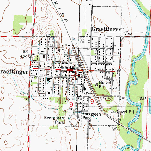Topographic Map of City of Graettinger, IA