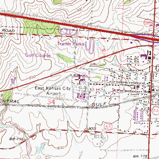Topographic Map of City of Grain Valley, MO