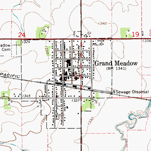 Topographic Map of City of Grand Meadow, MN