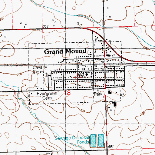 Topographic Map of City of Grand Mound, IA