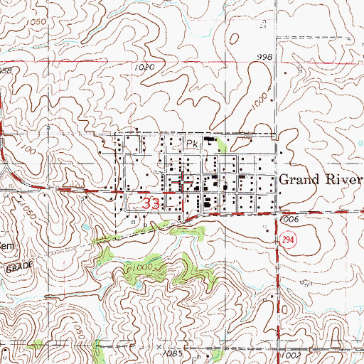 Topographic Map of City of Grand River, IA