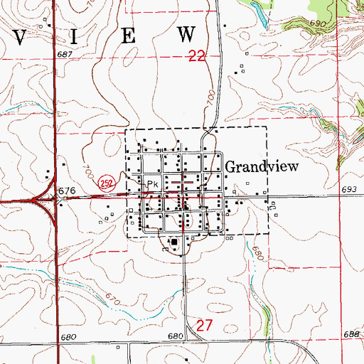 Topographic Map of City of Grandview, IA
