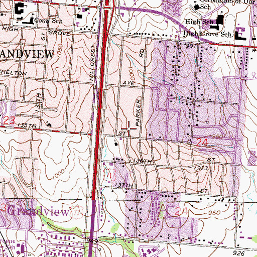 Topographic Map of City of Grandview, MO