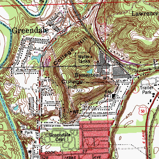 Topographic Map of City of Greendale, IN