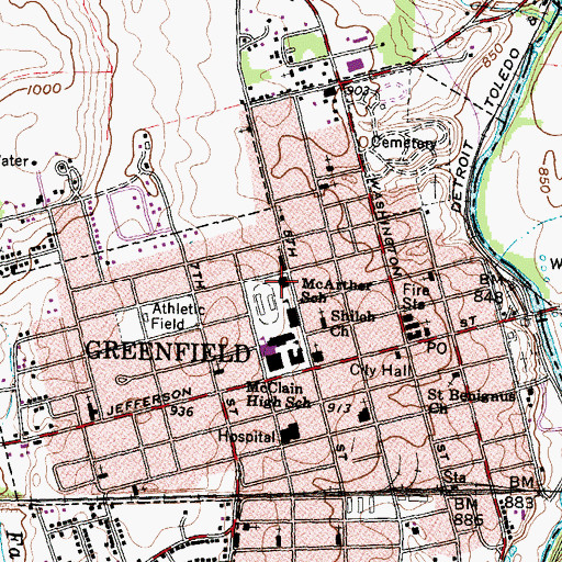 Topographic Map of Village of Greenfield, OH