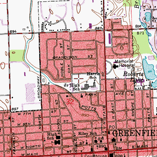 Topographic Map of City of Greenfield, IN