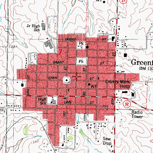 Topographic Map of City of Greenfield, IA