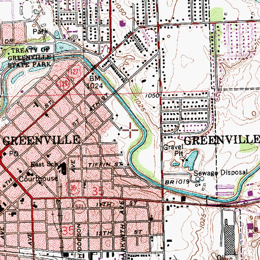 Topographic Map of City of Greenville, OH