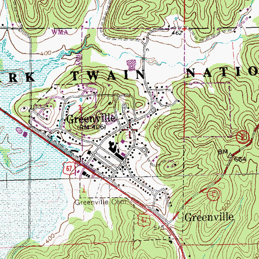 Topographic Map of City of Greenville, MO