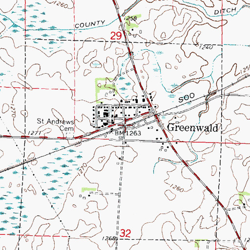 Topographic Map of City of Greenwald, MN